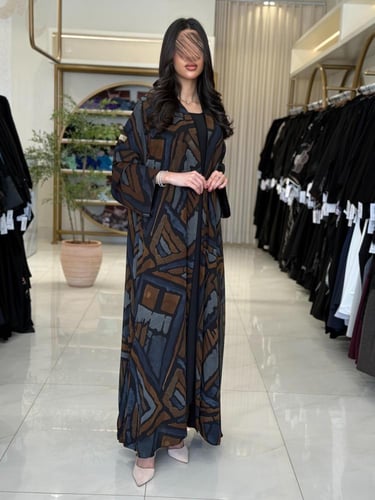 عباية سما بقماش شيفون برسم مبطن دبل فيس بني