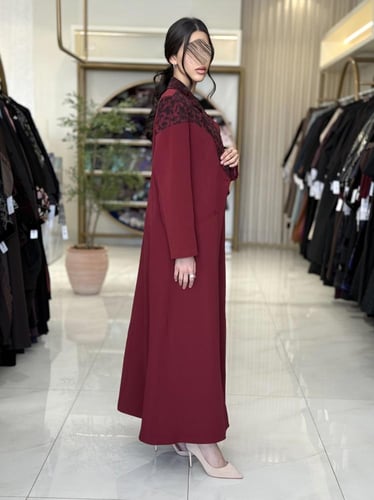 عباية إيليف بقماش كربب باربي تركي عنابي ( طقم ثلاث...