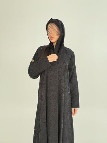 عباية حنين بقماش اورجنزا فلوك مخرم اسود