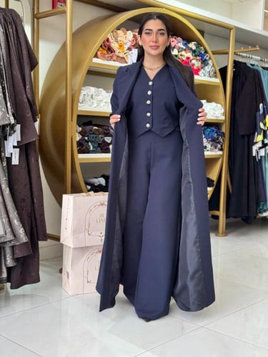 عباية عنقاء | بليزر طقم تركي ثلاث قطع كحلي