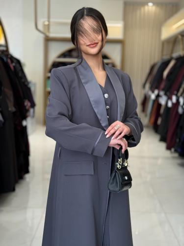 عباية ولوف بقماش كربب باربي تركي رمادي ( طقم ثلاث...