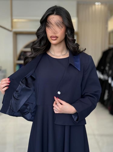 بليزر | أبرار بقماش كريب باربي تركي كحلي (طقم قطعت...