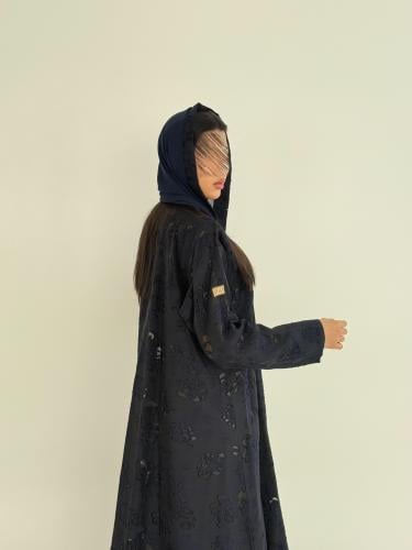 عباية حنين بقماش اورجنزا فلوك مخرم كحلي