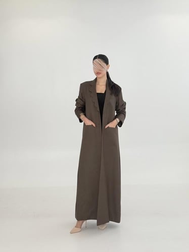 عباية | بليزر عفاف بقماش كريب اميرال مقلم زيتي