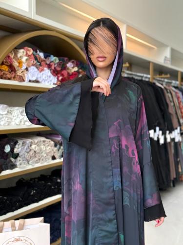 عباية رفاء بقماش حرير طبيعي بكم فرنسي برسم