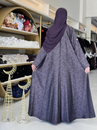 عباية رواء بقماش كريب حرير مشجر بنفسجي