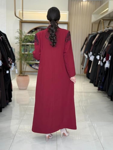 عباية إيليف بقماش كربب باربي تركي عنابي ( طقم ثلاث...