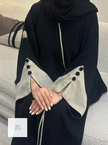 عباية فتون l بقماش انترنت تدخيلات لنن بيج - اسود