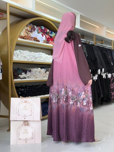 عباية نايله بقماش برنت كسرات بلاسيه وردي غامق