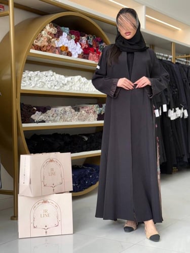 عباية شيهانه بقماش حرير كوري مع كسرات مورده بني