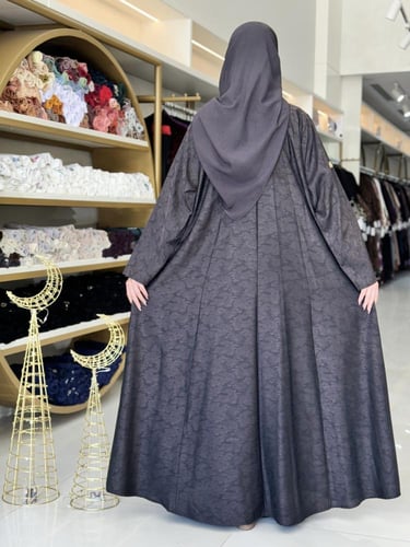 عباية رواء بقماش كريب حرير مشجر رصاصي