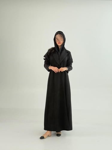 عباية يسرى بقماش جوخ مع شامواه شتوي اسود