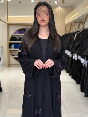 كولكشن العيد | عباية حنان بقماش شيفون مبطن مزين بش...