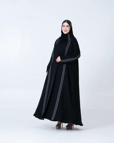 عباية ليندا بقماش انترنت بتقليمه اسود