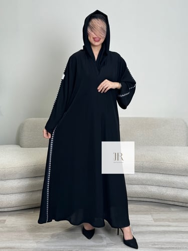 عباية دانيه l بقماش انترنت تدخيلات سدو ناعم - اسود