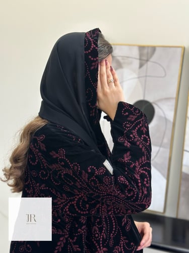 عباية انجيلا ا مخمل بتطريز - عنابي