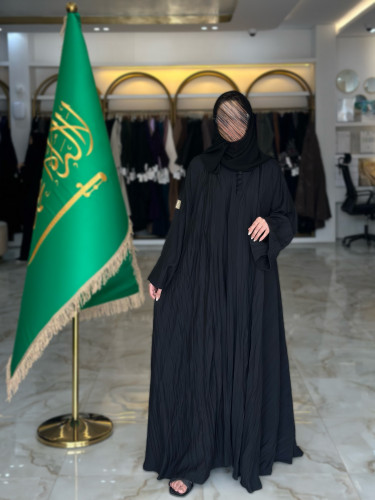 عباية لنن مكسر خفيف صيفي - اسود