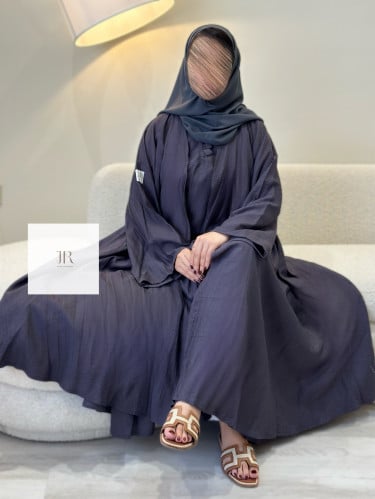 عباية لنن مكسر خفيف صيفي - رمادي