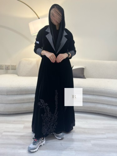 عباية جوزين - مخمل اصلي مطرز - رمادي