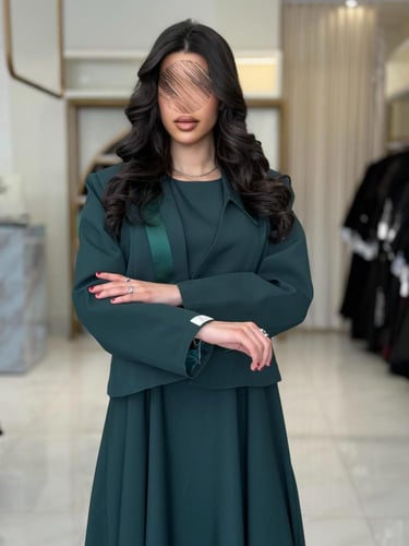 بليزر | أبرار بقماش كريب باربي تركي اخضر (طقم قطعت...