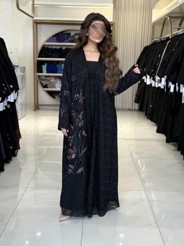 كولكشن العيد | عباية اشجان بقماش دنتل مزين بشك 1