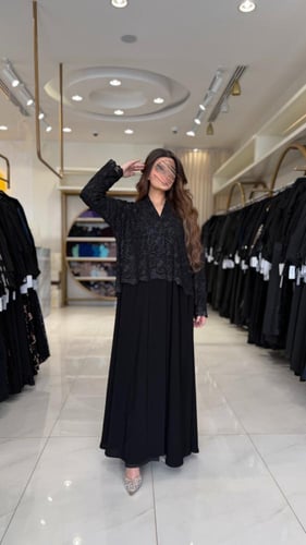 كولكشن العيد | عباية جوري بقماش كريب رموش مع جبير...