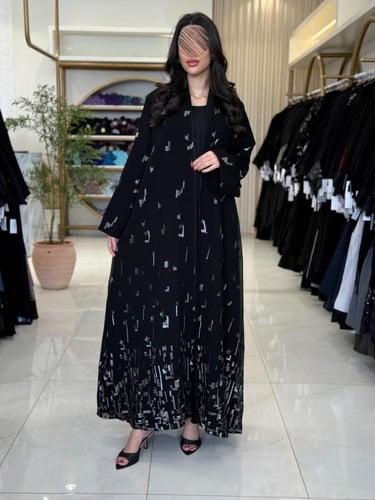 عباية تورد بقماش شيفون بتطريز بيج