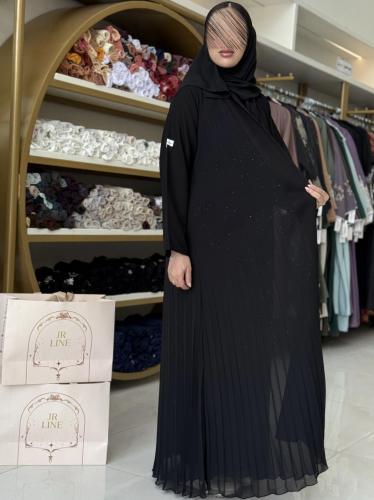 عباية نازلي كسرات شيفون اسود مع رمادي