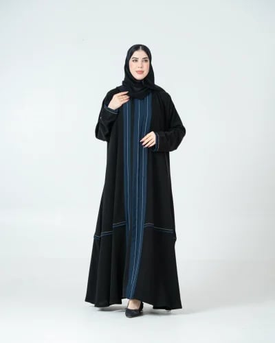 عباية داريا بقماش كريب رموش بتقليم تركواز