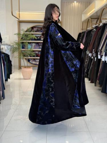 عباية تركيه بقماش مخمل كوري تدخيلات شيفون مخمل كحل...