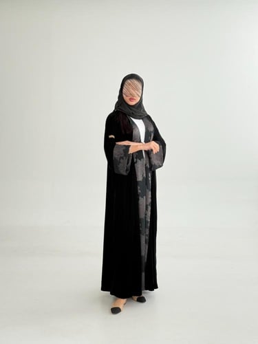 عباية ابريكا بقماش مخمل كوري دبل فيس زيتي