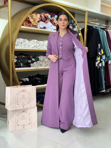 عباية عنقاء | بليزر طقم تركي ثلاث قطع موف فاتح