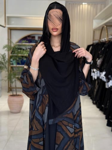 عباية سما بقماش شيفون برسم مبطن دبل فيس بني