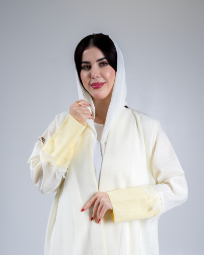 عباية شمسيه بقماش لنن بهدب اصفر