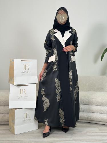 عباية أزهار ا بقماش كريب الاناقه بيج