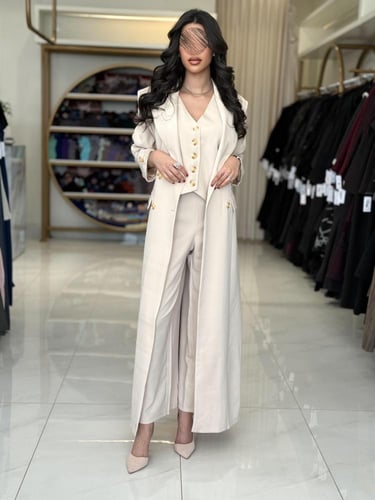 بليزر | عباية اسرار بقماش كريب باربي تركي بيج( طقم...