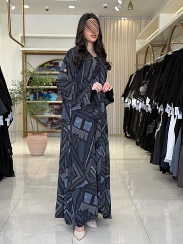 عباية سما بقماش شيفون برسم مبطن دبل فيس رمادي