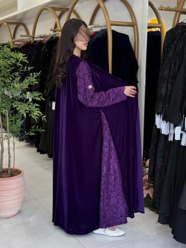 عباية دينا بقماش مخمل كوري تدخيلات دانتل موف