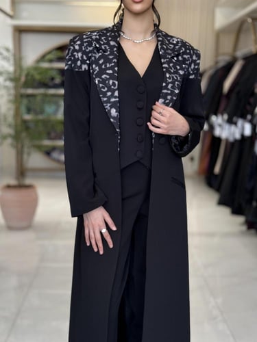 عباية إيليف بقماش كربب باربي تركي اسود ( طقم ثلاث...