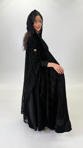 عباية الترف بقماش شيفون مخمل مبطن برسم مثلثات
