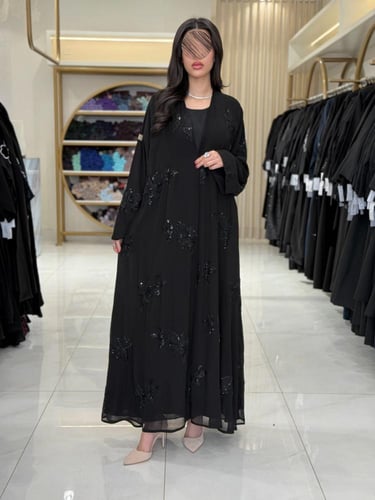 كولكشن العيد | عباية حنان بقماش شيفون مبطن مزين بش...