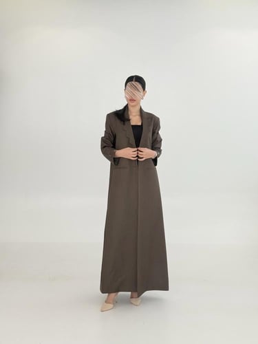 عباية | بليزر عفاف بقماش كريب اميرال مقلم زيتي