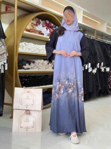 عباية نايله بقماش برنت كسرات بلاسيه سماوي