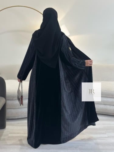 عباية توهين ا قماش مخمل هيسوفي - اسود ورمادي