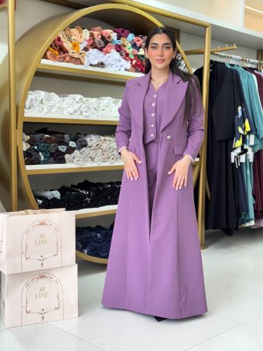 عباية عنقاء | بليزر طقم تركي ثلاث قطع موف فاتح