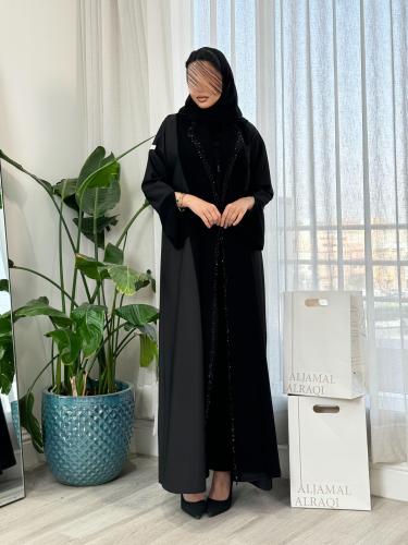 عباية نوادر بقماش دانسون مع ملكي مزينه بسيلاني اسو...