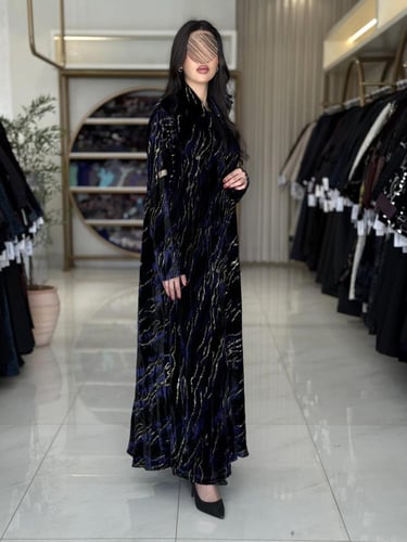 كولكشن العيد | عباية زينه بقماش شيفون مخمل بلمعه ك...