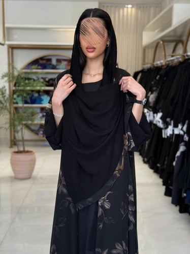 عباية سما بقماش شيفون برسم مبطن دبل فيس بيج