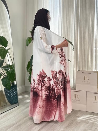 عباية مزن كلوش بقماش كريب امريكي زهري