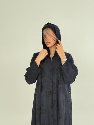 عباية حنين بقماش اورجنزا فلوك مخرم كحلي